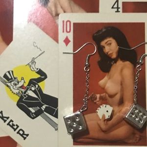 Custom made silver dangling dice earrings